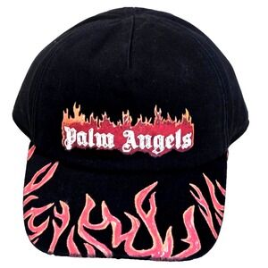 Palm Angels Burnning Logo Baseball Cap Black/Red NWOT